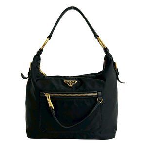 PRADA Black Leather Shoulder Bag